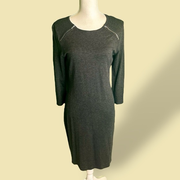 NWT Calvin Klein Gray Sweater Knit Midi Dress With Silver Zipper Details Size M - Picture 3 of 12